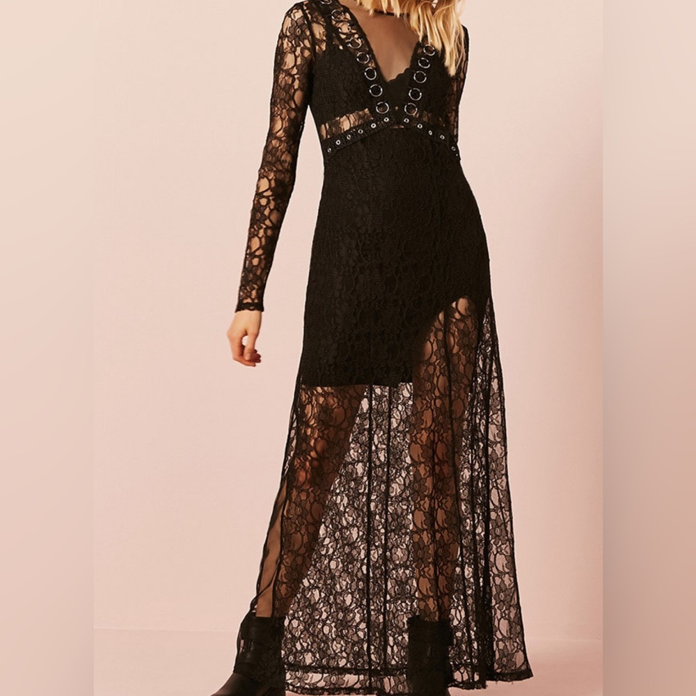 Forever21 Sheer Lace O-Ring Maxi Dress